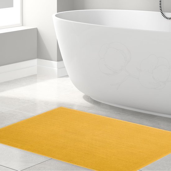 Unyqoos® Zachte en Luxe Antislip Badmat van 100% Katoen in Mosterdgeel, 51 x 86 cm, Sneldrogend en Wasbaar