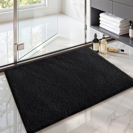Unyqoos® Zwarte antislip badmat van microvezel 60x90 cm voor ultiem comfort