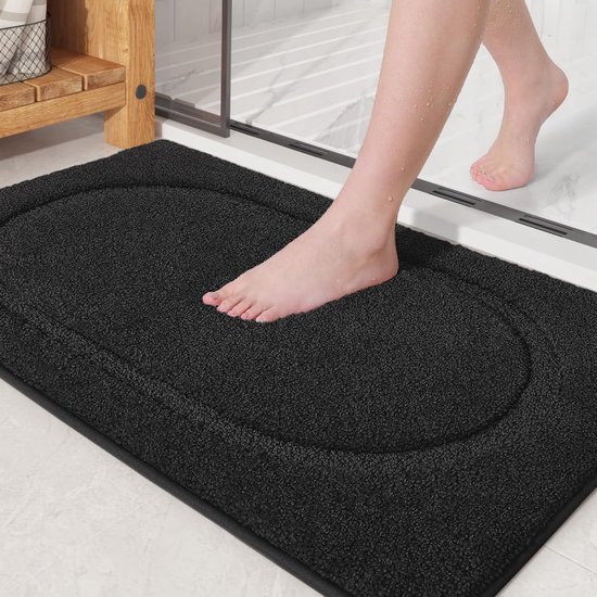 Unyqoos® Zwarte zachte badmat met antislip en waterabsorberend microvezelmateriaal