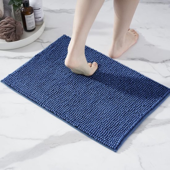Unyqoos® Antislip Badmat van Chenille voor Douche en Badkamer, Wasbaar en Combineerbaar, Blauw, 40x60 cm