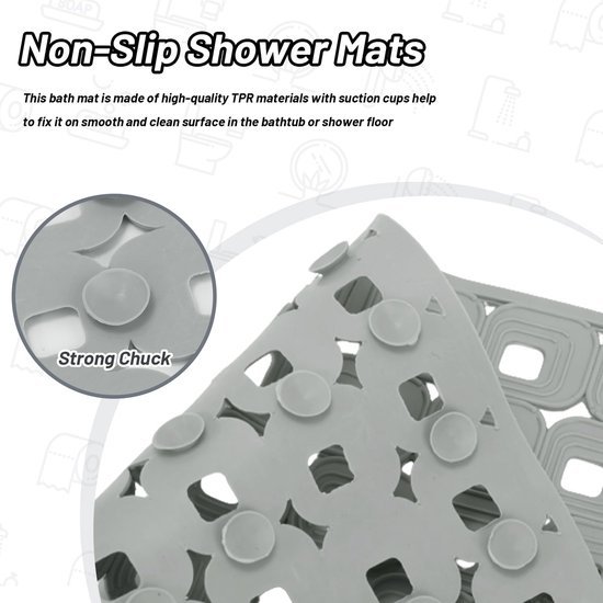Unyqoos® Ovale antislip douchemat met afvoergaten en wasbare TPR-constructie