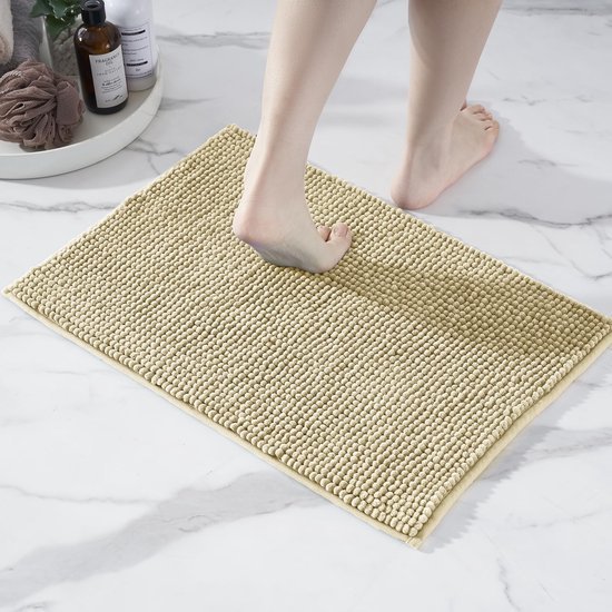 Unyqoos® Superzachte Antislip Badmat Voor Badkamer, Douche En Toilet - 40 x 60 cm, Beige, Chenille Stof