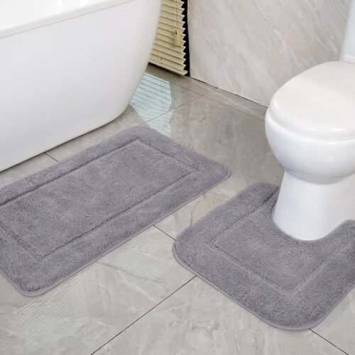 Unyqoos® Grijze badmatten set van microvezel met antislip en sneldrogende eigenschappen