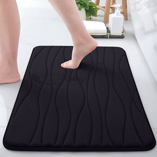 Unyqoos® Zwarte absorberende antislip badmat van traagschuim voor badkamercomfort