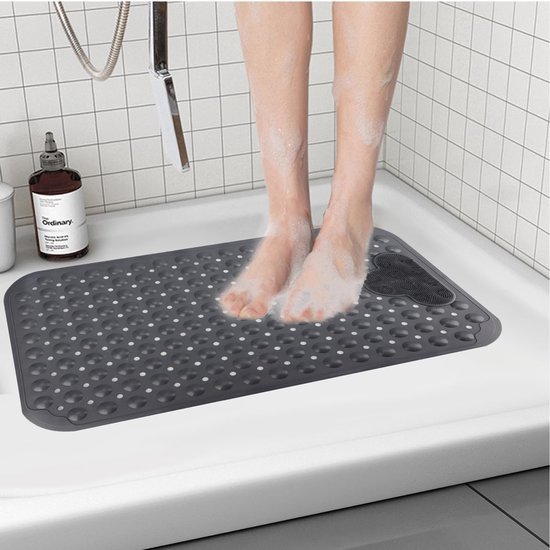 Unyqoos® Grijze antislip douchemat met massagefunctie en afvoergaten 40x70 cm