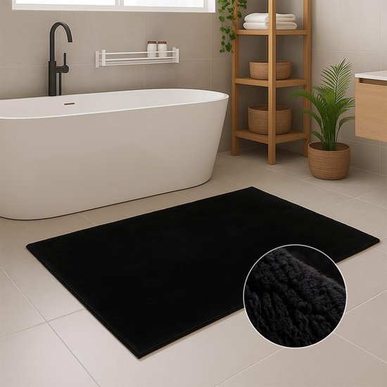 550x550-22739.jpg Unyqoos® Zwarte wasbare badmat met antislip en zachte touch voor badkamer