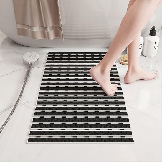 Unyqoos® Zwarte antislip badmat met voetmassage en afvoergat voor douche en badkuip