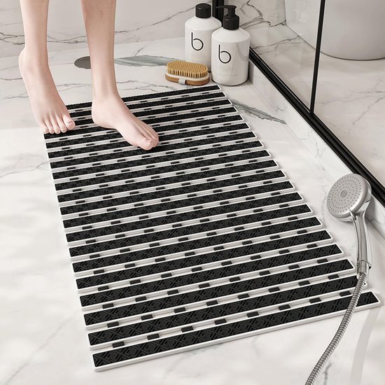 Unyqoos® Zwarte antislip badmat met voetmassage en afvoergat voor douche en badkuip