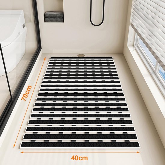 Unyqoos® Zwarte antislip badmat met voetmassage en afvoergat voor douche en badkuip