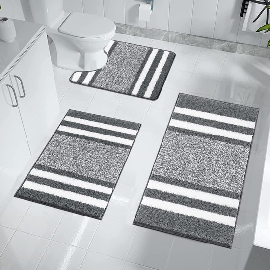 Unyqoos® Twee Rechthoekige Badmatten en Toiletmatset met Luxe Hoogpolig Comfort voor Badkamer