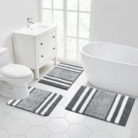 Unyqoos® Twee Rechthoekige Badmatten en Toiletmatset met Luxe Hoogpolig Comfort voor Badkamer