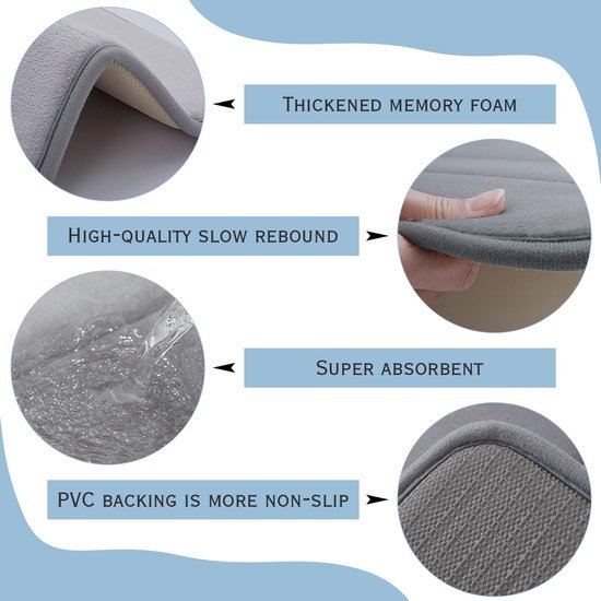 Unyqoos® Grijze badmat van memoryfoam 60 x 40 cm met antislip en snelle droging