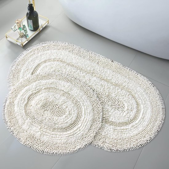 550x550-22861.jpg Unyqoos® Set van twee ovale crèmekleurige badmatten voor badkamer en toilet