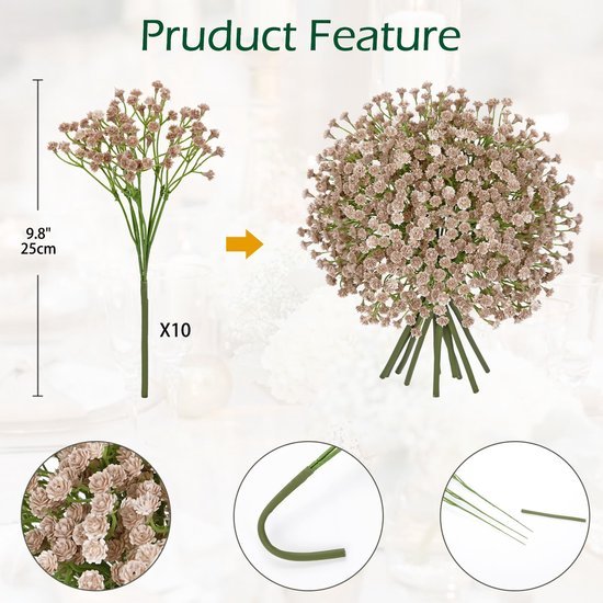 Unyqoos® Set van 10 Gypsophila Kunstbloemen voor Diverse Decoratieve Toepassingen