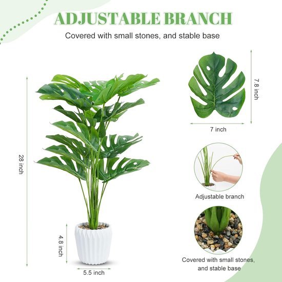 550x550-22902.jpg Unyqoos® Set van twee decoratieve kunstplanten Monstera met verstelbare bladeren en pot