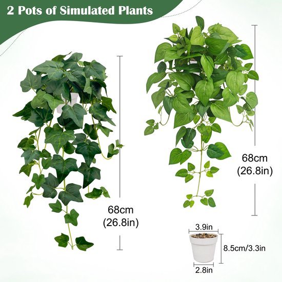 Unyqoos® Set van drie decoratieve kunsthangplanten met pot voor binnen en buiten