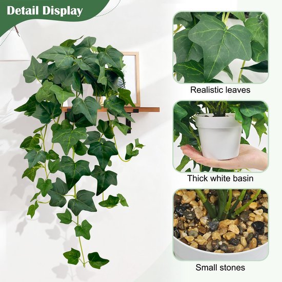 Unyqoos® Set van drie decoratieve kunsthangplanten met pot voor binnen en buiten