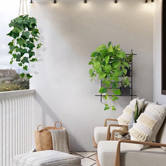 Unyqoos® Set van drie decoratieve kunsthangplanten met pot voor binnen en buiten