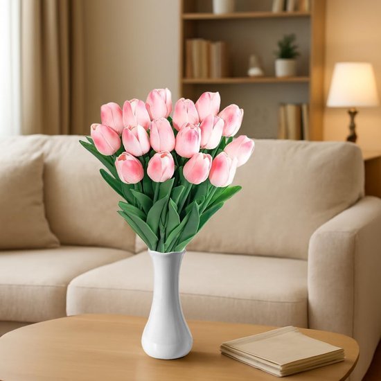 550x550-22998.jpg Unyqoos® Set van 15 Kunsttulpen met Keramische Vaas voor Decoratie en Sfeer