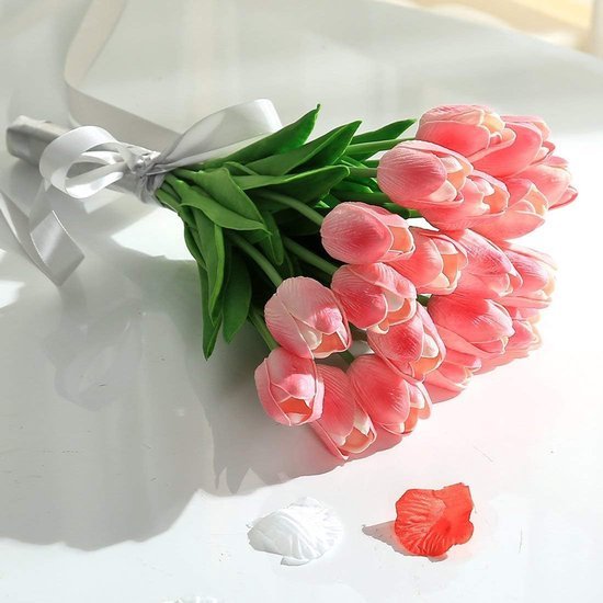 550x550-22999.jpg Unyqoos® Set van 15 Kunsttulpen met Keramische Vaas voor Decoratie en Sfeer