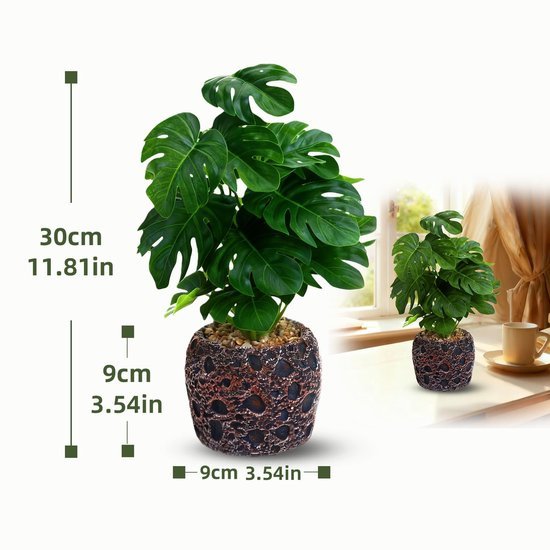 Unyqoos® Decoratieve kunstplant Monstera met stenen pot voor huisdecoratie