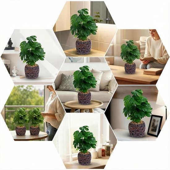 Unyqoos® Decoratieve kunstplant Monstera met stenen pot voor huisdecoratie