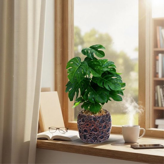 Unyqoos® Decoratieve kunstplant Monstera met stenen pot voor huisdecoratie