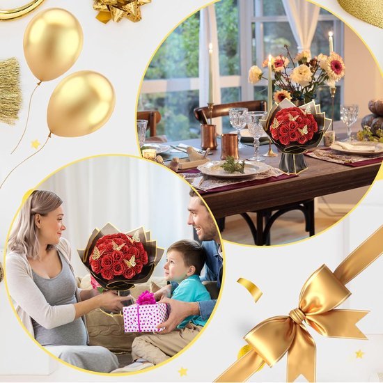 Unyqoos® Prachtig Boeket van Rode Kunstrozen met Glitters en Vlinderdecoratie