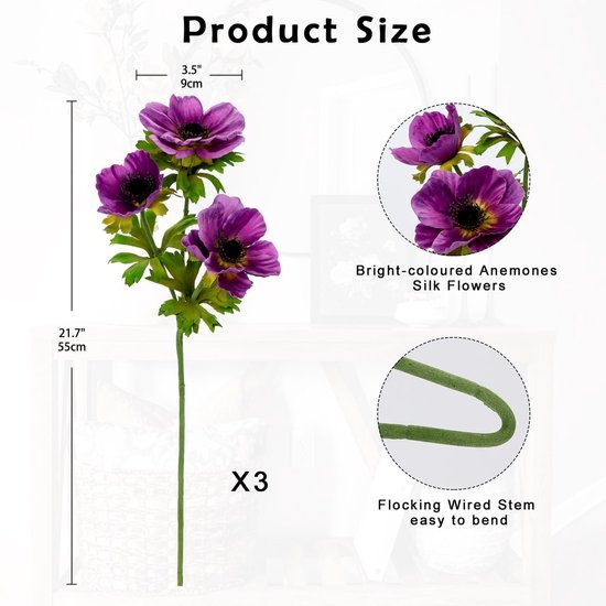 550x550-23101.jpg Unyqoos® Set van drie paarse kunstanemonen voor stijlvolle interieurdecoratie
