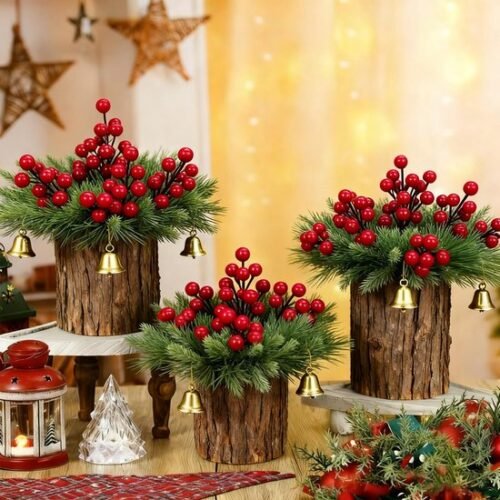 550x550-23110.jpg Unyqoos® Set van 60 Kunstkerstdecoraties met Dennentakken en Rode Bessen, rood, 15 cm