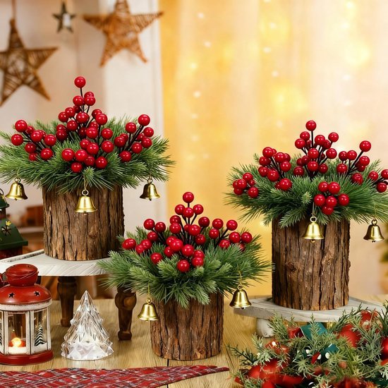 550x550-23110.jpg Unyqoos® Set van 60 Kunstkerstdecoraties met Dennentakken en Rode Bessen, rood, 15 cm
