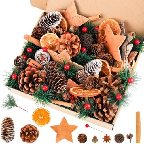 Unyqoos® Complete set voor kerstdecoratie met natuurlijke materialen en kunsttakken