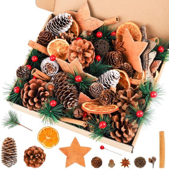 Unyqoos® Complete set voor kerstdecoratie met natuurlijke materialen en kunsttakken