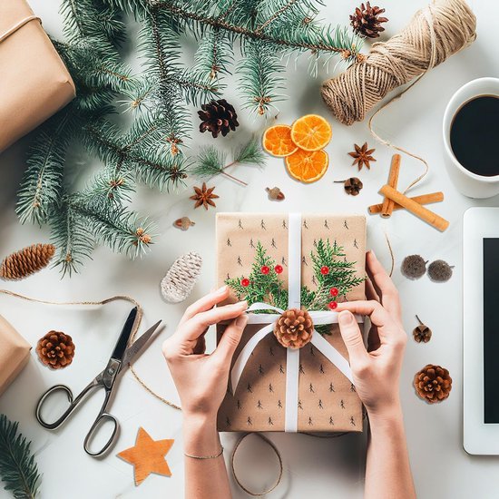 Unyqoos® Complete set voor kerstdecoratie met natuurlijke materialen en kunsttakken