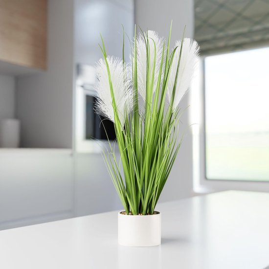 Unyqoos® Decoratief kunstgras in elegante witte keramische pot van 56 cm hoogte