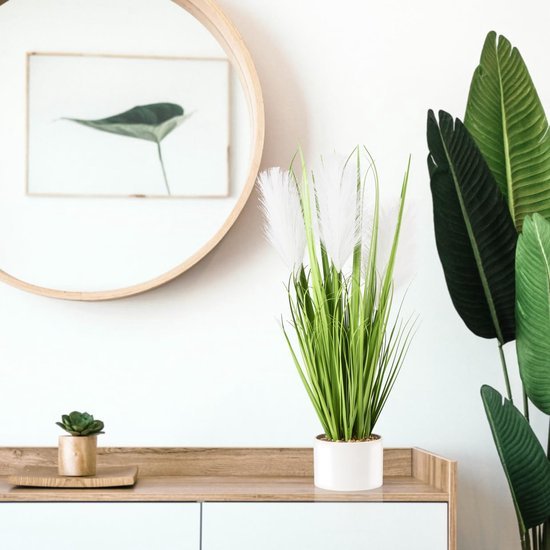 Unyqoos® Decoratief kunstgras in elegante witte keramische pot van 56 cm hoogte