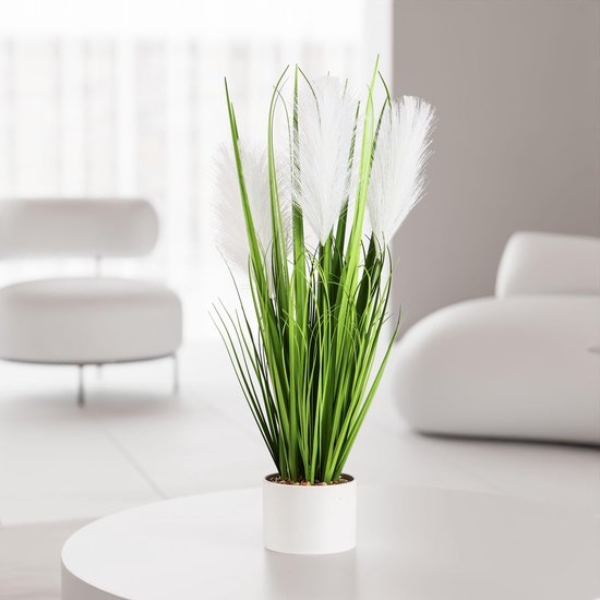Unyqoos® Decoratief kunstgras in elegante witte keramische pot van 56 cm hoogte