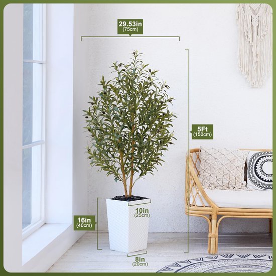 Unyqoos® Levensechte Grote Kunstolijfboom van 150 cm met Verstelbare Takken voor Binnen en Buiten