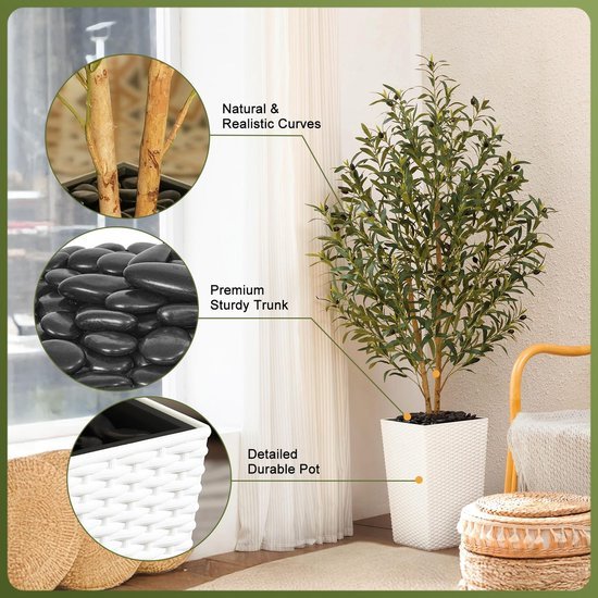 Unyqoos® Levensechte Grote Kunstolijfboom van 150 cm met Verstelbare Takken voor Binnen en Buiten