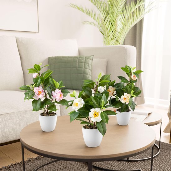 Unyqoos® Kunstplanten Camellia in Keramische Pot voor Stijlvolle Decoratie