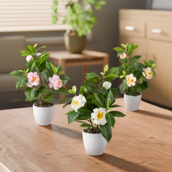 Unyqoos® Kunstplanten Camellia in Keramische Pot voor Stijlvolle Decoratie