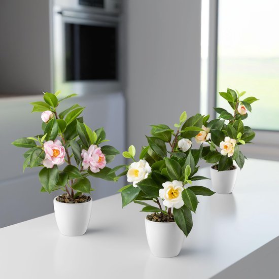 Unyqoos® Kunstplanten Camellia in Keramische Pot voor Stijlvolle Decoratie