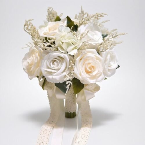 Unyqoos® Handgemaakte bruidsboeket met zijde bloemen en decoratieve linten