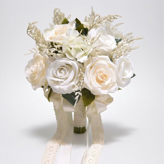 Unyqoos® Handgemaakte bruidsboeket met zijde bloemen en decoratieve linten