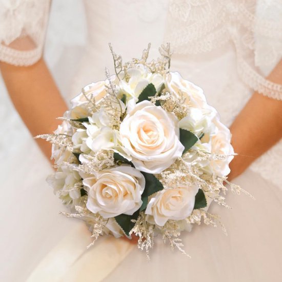 Unyqoos® Handgemaakte bruidsboeket met zijde bloemen en decoratieve linten