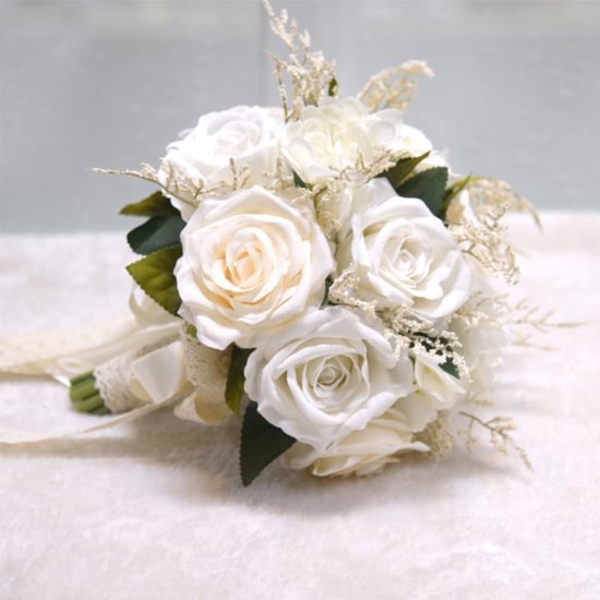 Unyqoos® Handgemaakte bruidsboeket met zijde bloemen en decoratieve linten