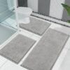 Unyqoos® Set van 3 Luxe Grijze Badmatten met Antislip en Chenille Comfort voor Badkamer