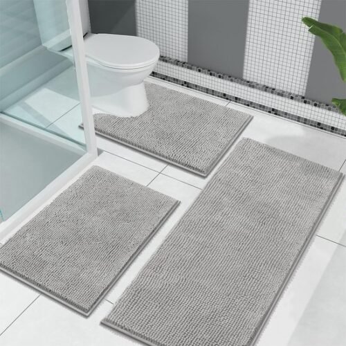 550x550-23337.jpg Unyqoos® Set van 3 Luxe Grijze Badmatten met Antislip en Chenille Comfort voor Badkamer