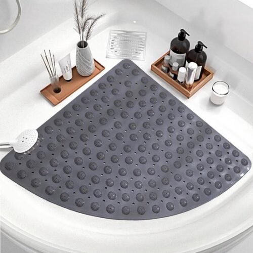 Unyqoos® Grijze driehoekige antislip douchemat met zuignappen en schimmelbestendig ontwerp