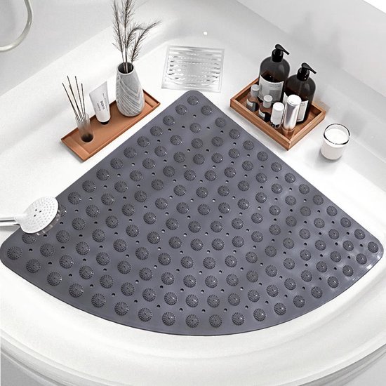 Unyqoos® Grijze driehoekige antislip douchemat met zuignappen en schimmelbestendig ontwerp